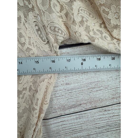 Free People Lace Wrap Dress Womens Medium Pink Cream Rough Hem Ruched Side - Picture 10 of 11